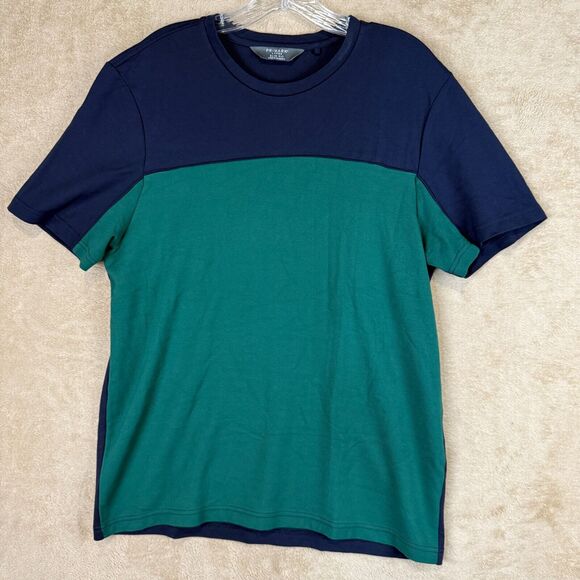 Primark‎ T- Shirt Mens L Blue Green Slim Fit Classic Casual Colorblock Viscose - Picture 1 of 10